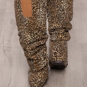 Leppard knee high boots